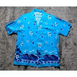 Just Cruising Men's Short Sleeve Button Up Hawaiian Floral Shirt Size XXL Blue